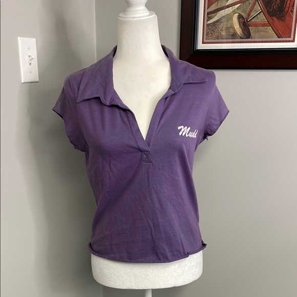 MUDD Y2K Cropped 90s Polo Shirt Womens NOS Dead stock Size Large NWT Purple - Picture 1 of 8